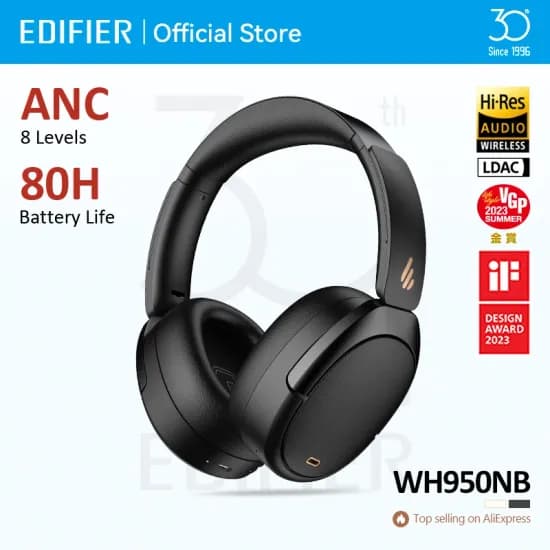 에디파이어 Edifier WH950NB 액티브 노이즈 캔슬링 무선 헤드폰 블루투스 5.4 헤드셋 하이 레졸루션 무선 80시간 재생 4개의 마이크
