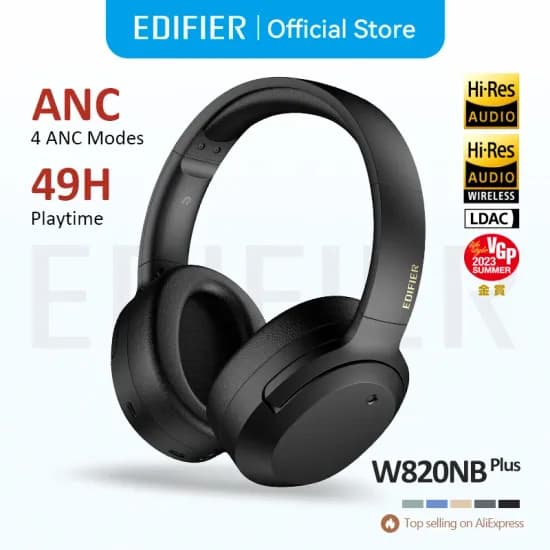Edifier W820NB Plus 고해상도 무선 소음 차단 헤드폰 -43dB ANC LDAC 코덱 220g 49시간 배터리 수명