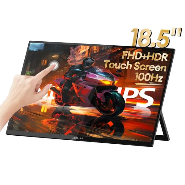 ZEUSLAP 18.5인치 터치스크린 휴대용 모니터 100Hz 100% SRGB 화면 거치대 포함