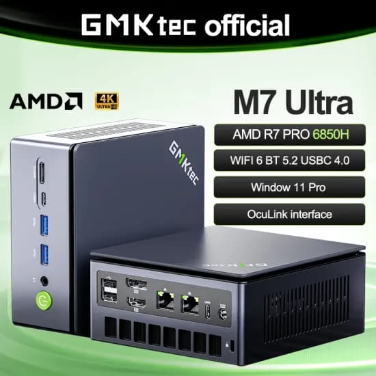 GMKtec 미니 PC M7 울트라 NUCBOX AMD Ryzen7 PRO 6850H AMD 라데온 680M 윈도우 11 프로 WIFI 6 BT 5.2 USBC 4.0