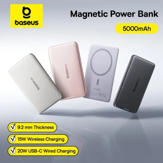 베이스어스 5000mAh 마그네틱 파워뱅크 15W 무선 20W 유선 충전 얇은 카드 크기의 슬림 휴대용 파워뱅크 아이폰 17 삼성용