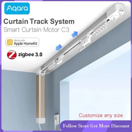 Aqara Smart Zigbee 3.0 커튼 드라이브 모터 C3 With1.3m-6m 자동 전기 커튼 레일 트랙 Homekit 자동 제어 시스템