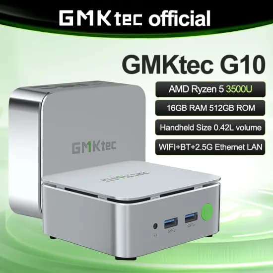 GMKtec G10 AMD Ryzen5 3500U 미니 PC 듀얼 채널 DDR4 2400MT/s NVMe SSD 윈도우 11 프로 WiFi 블루투스 2.5Gbps LAN 데스크탑 사무용 컴퓨터