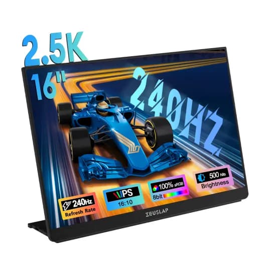 ZEUSLAP 16인치 240Hz QHD 휴대용 모니터 (스위치 2 지원), Type-C 240Hz, 100% sRGB, 500니트 HDR, HDMI 120Hz PC 보조 화면, P16F