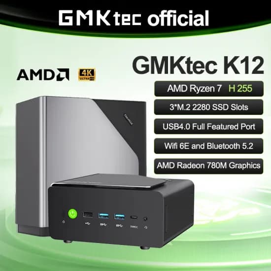 GMKtec 미니 PC K12 Nucbox AMD 라이젠 7H 255 WiFi 6 BT 5.2 듀얼 2.5G LAN OCulink 데스크탑 컴퓨터