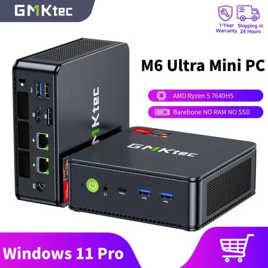GMKtec M6 울트라 미니 PC AMD Ryzen 5 7640HS 윈도우 11 프로 2.5G 듀얼 LAN WiFi 6E BT 5.2 데스크탑 컴퓨터 USB 4.0 미니 PC
