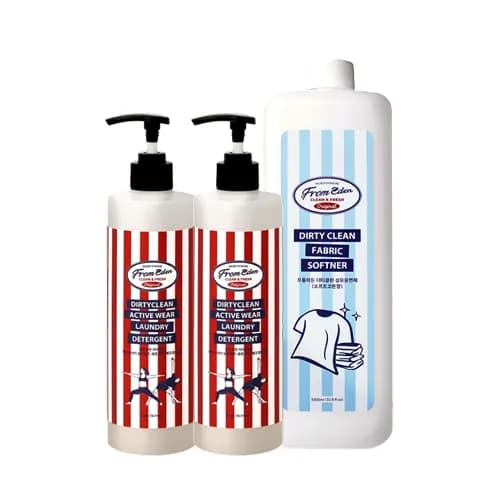더티클린 액티브웨어 냄새케어 세탁세제(로즈마리향) 500ml x 2개 + 섬유유연제 소프트코튼향 1,000ml