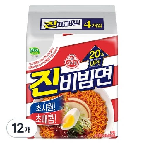 오뚜기 진비빔면 156g, 4개 (2,280원/무료)