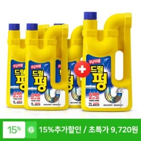 피죤 배수구 세정제 드릴펑 1리터 3개+ 2리터큰통 1개 (총5리터) (9,720원/무료)