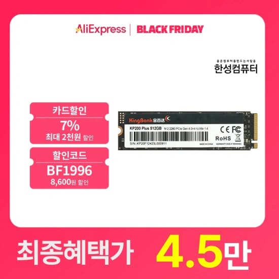 KingBank KP200 Plus M.2 NVMe 512GB SSD (47,553원/무료)
