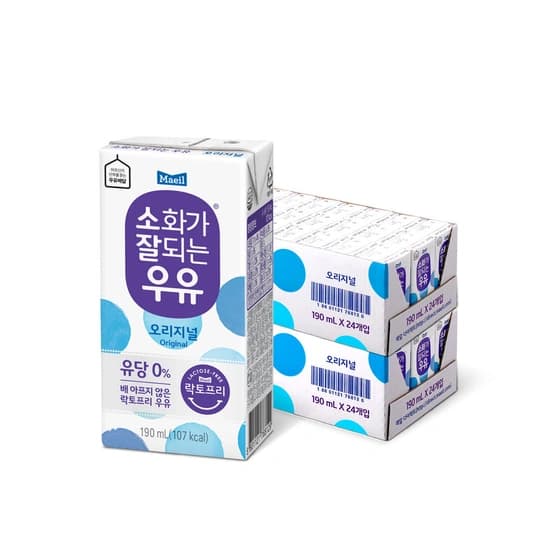 소화가 잘되는 우유(락토프리) 오리지널 멸균 190ml 48팩 (19,900원/무료)