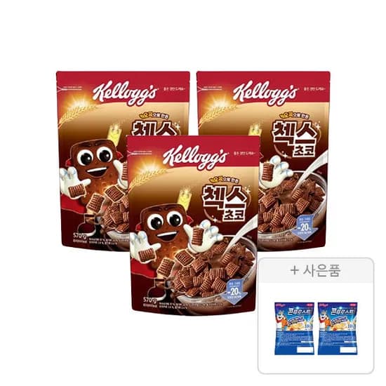 켈로그 오곡 첵스초코 570g, 3개 + 증정(콘푸로스트 30g, 2개) (11,550원/무료)