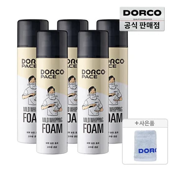 도루코 페이스 대용량 마일드 휘핑 쉐이빙폼 250ML 5개 + 타올 1개 (14,940원/무료)