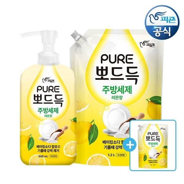 피죤 퓨어 주방세제 뽀드득 500ml 용기 1개 1.2L 리필 1개