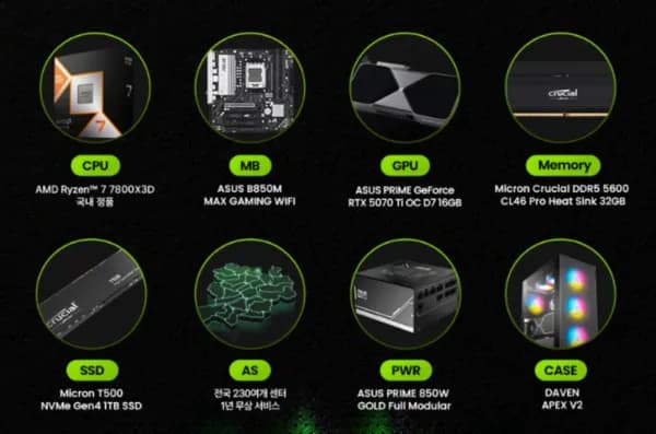 7800X3D 9800X3D 5070Ti 조립pc 완본체 2종