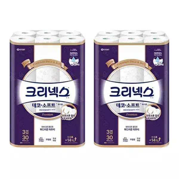 크리넥스 3겹 데코앤소프트 화이트 25m 30롤 x 2개 T멤버십
