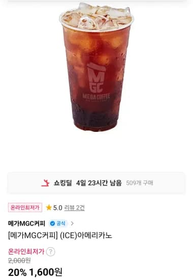 메가커피 아이스아메리카노 외*    Wait, let's look at the input again: 메가커피 아이스아메리카노 외 2