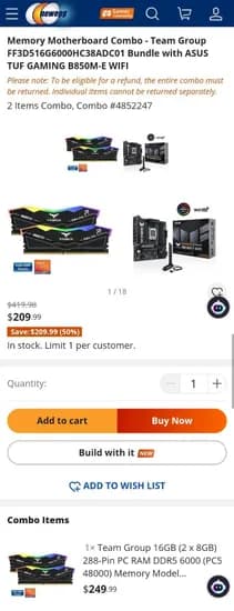 T-FORCE DDR5 8GB X2 TUF B850M-E WIFI 세트