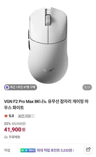 VGN F2 프로맥스 8K 게이밍 마우스 정발 (41,900원/무료)