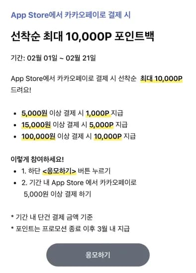 앱스토어 카카오페이 결제 시, 포인트 페이백 (0원/무료)