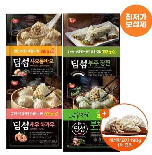 동원 딤섬만두 300g 6봉 4종+개성왕교자 190g 1개 증정 (18,205원/무료)