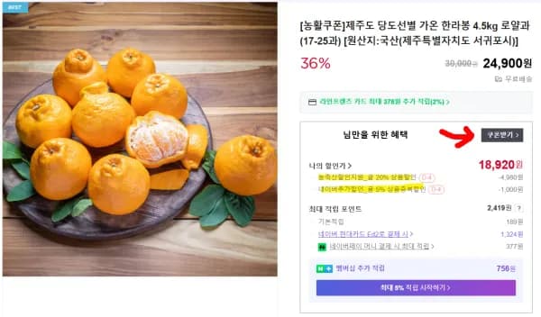 한라봉 4.5kg 로얄과(17-25과) (18,920원/무료)