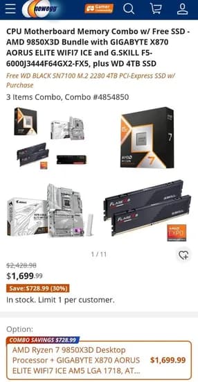 배대지필요) 9850x3d+x870 aorus elite + 4tb sn7100 + gskill flare 128gb ($1,699/무료)