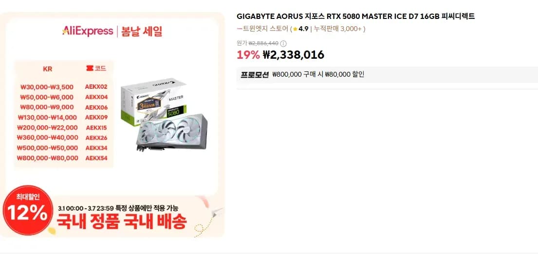GIGABYTE AORUS RTX 5080 MASTER (2,250,000원/무료)