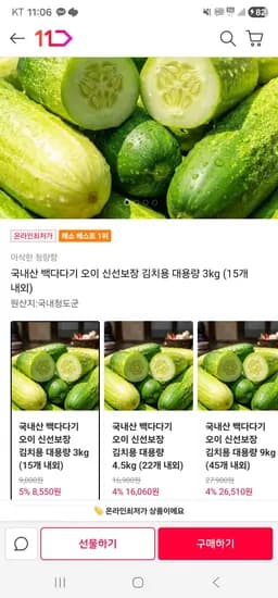 오이 3kg (8,550원/무료)