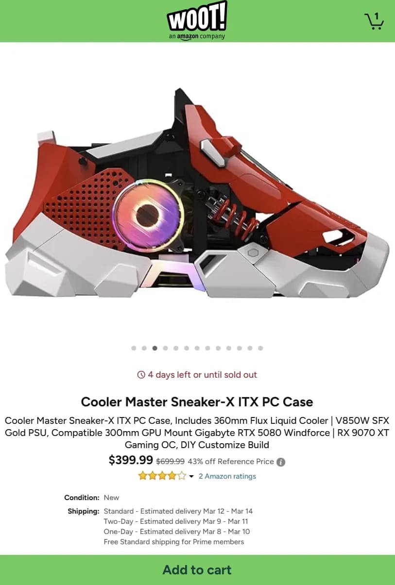 쿨러마스터 SNEAKER X ($399.99/$40)