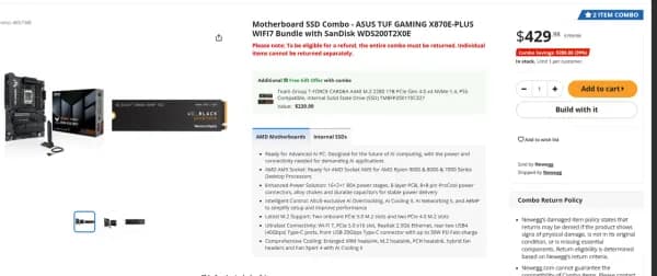 ASUS TUF X870E + SN850X 2TB + TFORCE 1TB SSD ($429.98/1,111원)