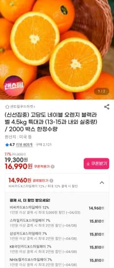 네이블 오렌지 블랙라벨 4.5kg 특대과