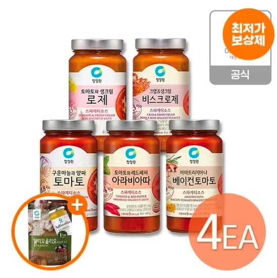청정원 스파게티소스 4병 싱글파우치소스 1개