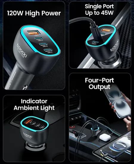 토키 120/90W 미니 차량용 충전기 4 포트 고속 충전 (13,163원/무료)