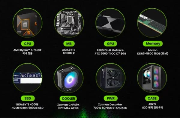 7500F/RTX 5060 Ti(8GB)/16GB/500GB (1,253,430원/무료)