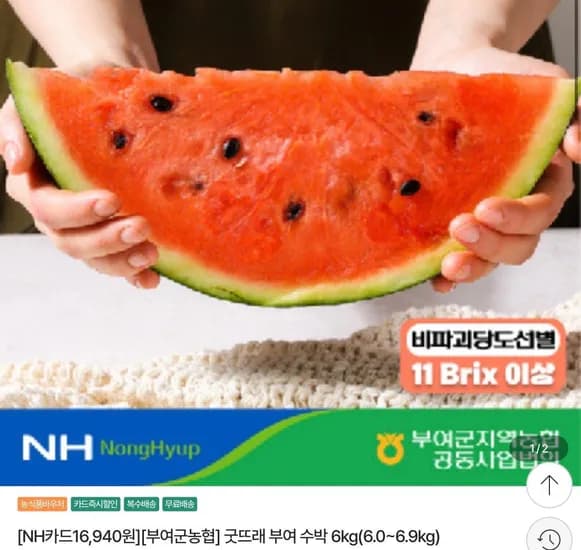 NH카드결제 [부여군농협] 굿뜨래 부여 수박 6kg (16,940원/무료)