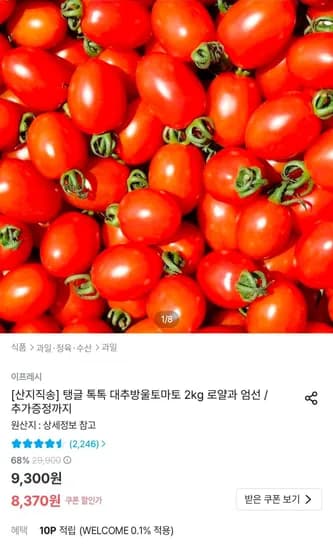 대추방울토마토 2kg 로얄과 (8,370원/무료)