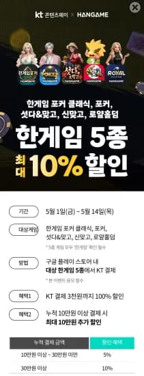 한게임 결제 3000원까지 100% 페이백