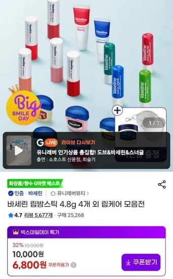 바세린 립밤스틱 4.8g 4개