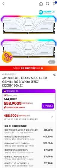 GeIL DDR5-6000 CL38 GEMINI RGB White 32GB(16Gx2) 패키지 총 2,500g
