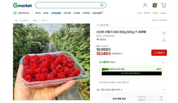 신선한 산딸기 생과 외 다양 250g 총 250g
