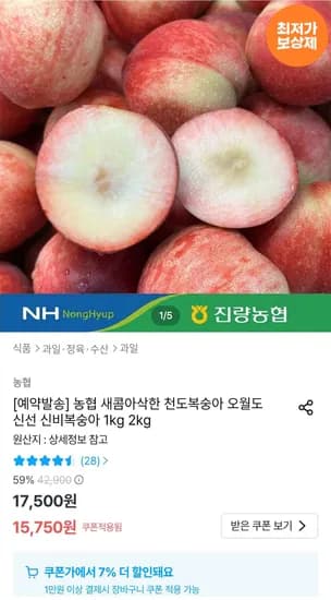 농협 선별 신비복숭아 중소과 2kg 외 다양
