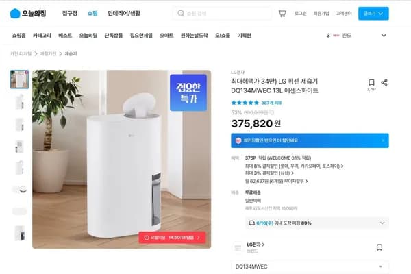 LG 휘센 제습기 DQ134MWEC 에센스화이트 13L 외 다양 1개