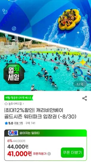 캐리비안베이 골드시즌 워터파크 입장권 (~8/30) (41,000원/무료)