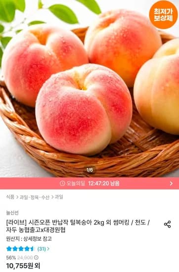 대극천복숭아 2kg 로얄과 (13,971원/무료)