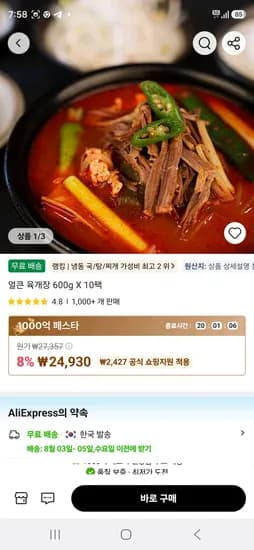 외갓집 얼큰 육개장 10팩(냉동) (24,930원/무료)