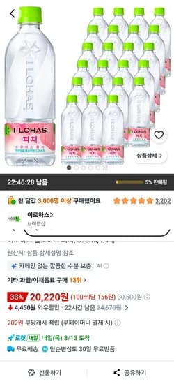 이로하스 일로하스 피치, 540ml, 24개 (20,220원/무료)