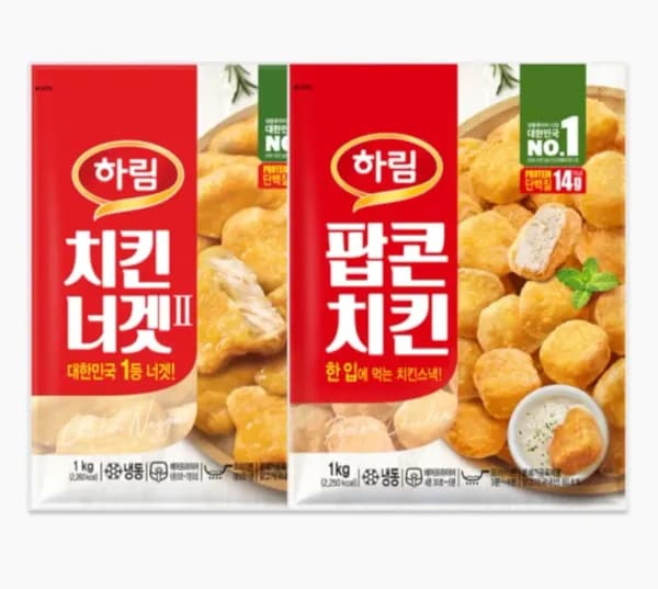 하림 팝콘치킨 1kg + 치킨너겟2 1kg (17,213원/무료)