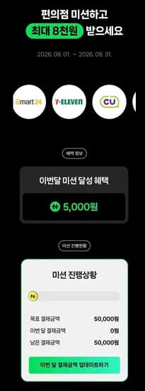 네페 편의점에서 5만원 이상 결제시 5천원 포인트백 (50,000원/무료)