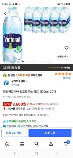 웅진빅토리아 청포도 탄산음료 500ml 20개